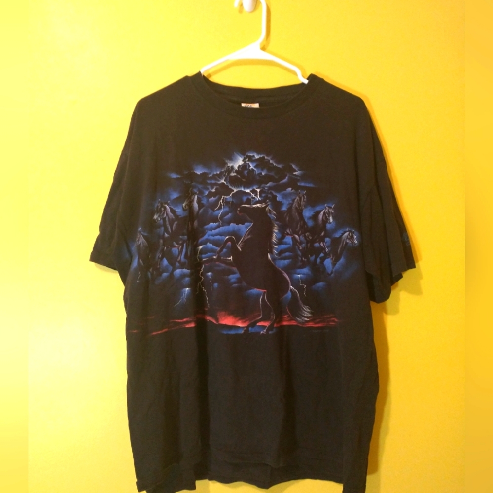 Vintage 90s Biker style XL double sided wild horses Dollywood Stampede tee